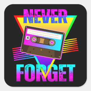 Never Forget Retro Cassette Tape Recorder Square Sticker