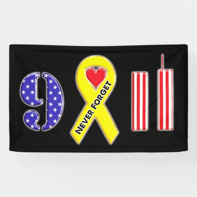 Never Forget September 11 Yellow Ribbon Banner (Horizontal)