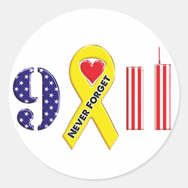Never Forget September 11 Yellow Ribbon Classic Round Sticker (Front)