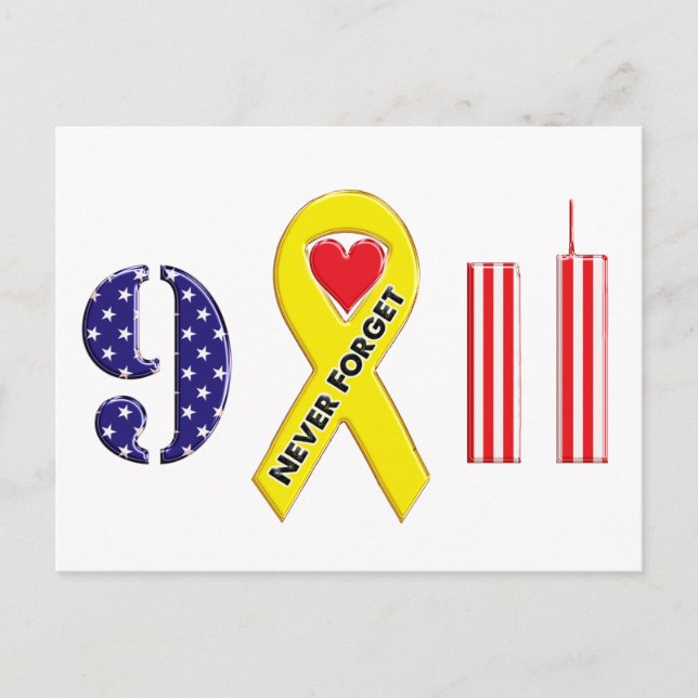 Never Forget September 11 Yellow Ribbon Postcard (Front)