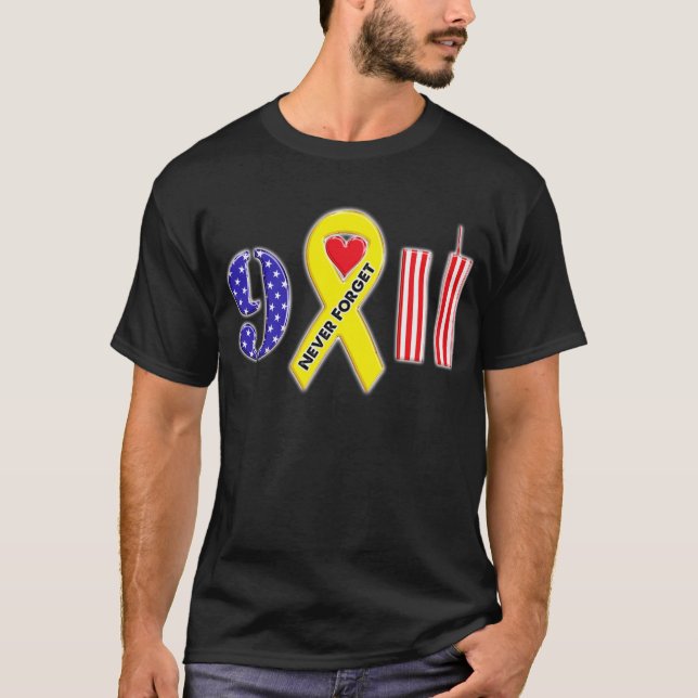 Never Forget September 11 Yellow Ribbon T-Shirt (Front)