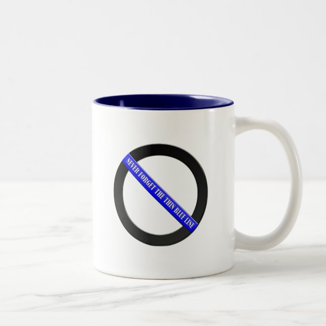 Never Forget the Thin Blue Line & Glowing Button Two-Tone Coffee Mug (Right)
