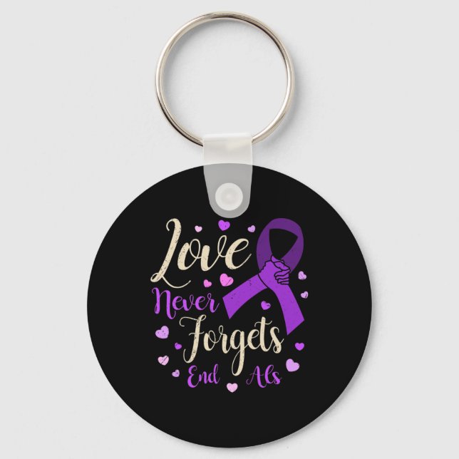Never Forgets End Alzheimer Heimer Awareness Purpl Key Ring (Front)