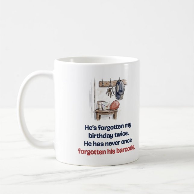Never Forgets His Barcode: Funny parkrun Mug (Creator Uploaded)