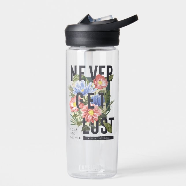 Never Get Lost Floral Slogan Water Bottle (Left)