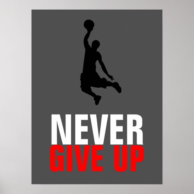 Never Give Up Basketball Inspirational Motivation Poster (Front)