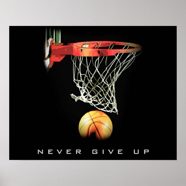 Never Give Up Basketball Motivational Poster (Front)