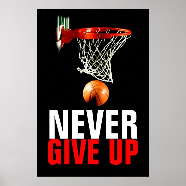 Never Give Up Basketball Motivational Poster (Front)
