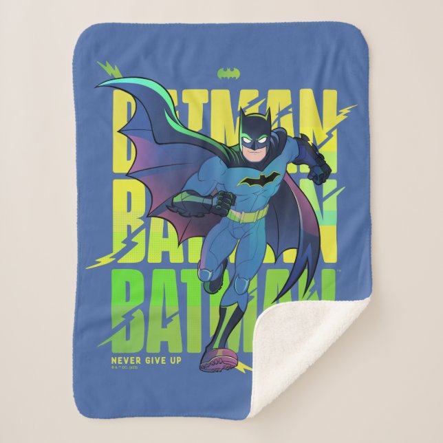 Never Give Up Batman Running Graphic Sherpa Blanket (Front)