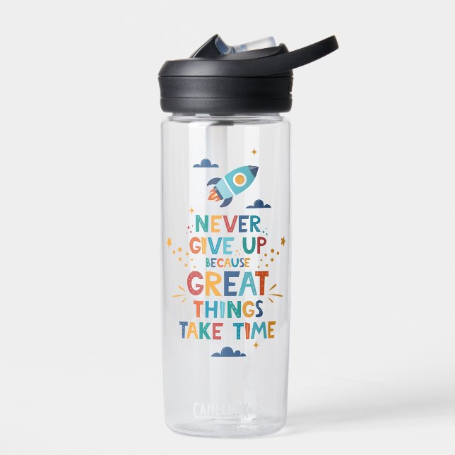 Never Give Up Because Great Things Take Time Water Bottle (Left)