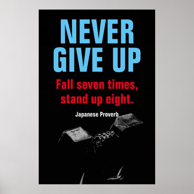 NEVER GIVE UP Bodybuilding Fitness Inspirational Poster (Front)