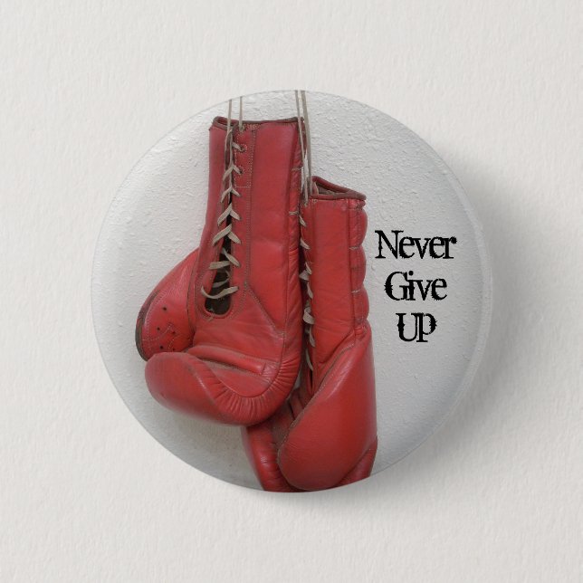 never give up Boxing Gloves Button (Front)