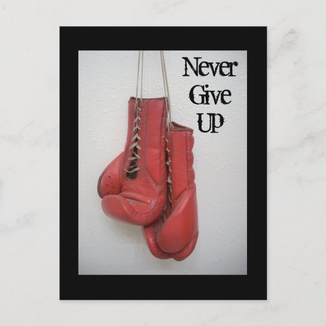 Never Give Up Boxing Gloves Postcard (Front)