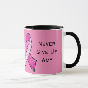 "Never Give Up" Breast Cancer Personalised  Mug