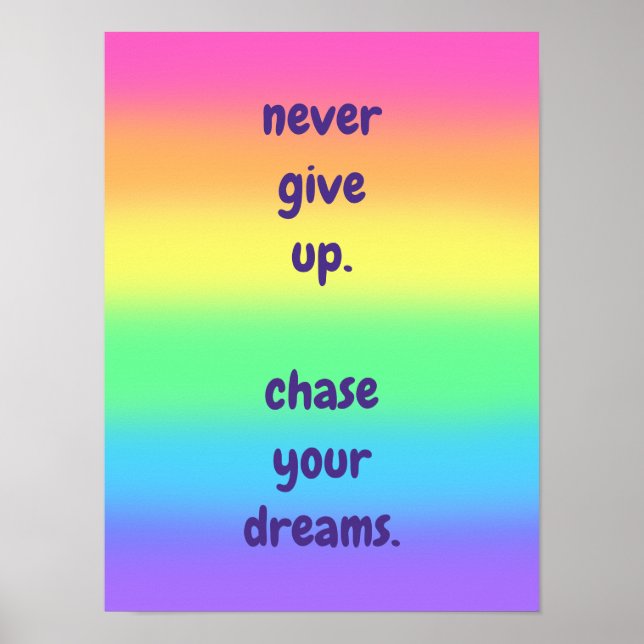 Never Give Up, Chase Your Dreams. Poster (Front)