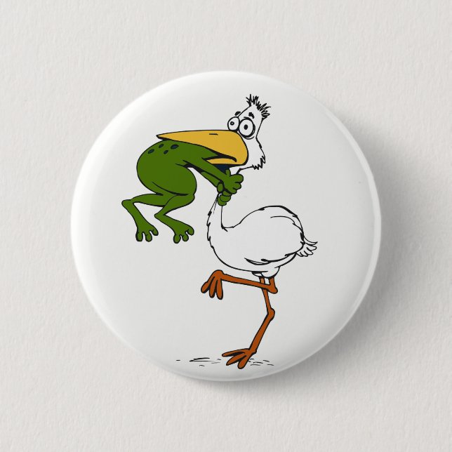Never Give Up Frog Choking Bird 6 Cm Round Badge (Front)