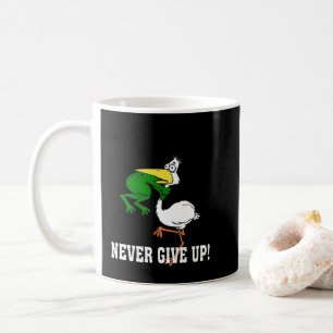 Never Give Up Frog Choking Bird Coffee Mug