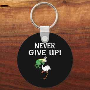 Never Give Up Frog Choking Bird Key Ring
