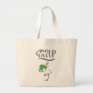 Never Give Up Frog Choking Bird Large Tote Bag