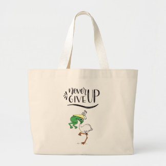 Never Give Up Frog Choking Bird Large Tote Bag