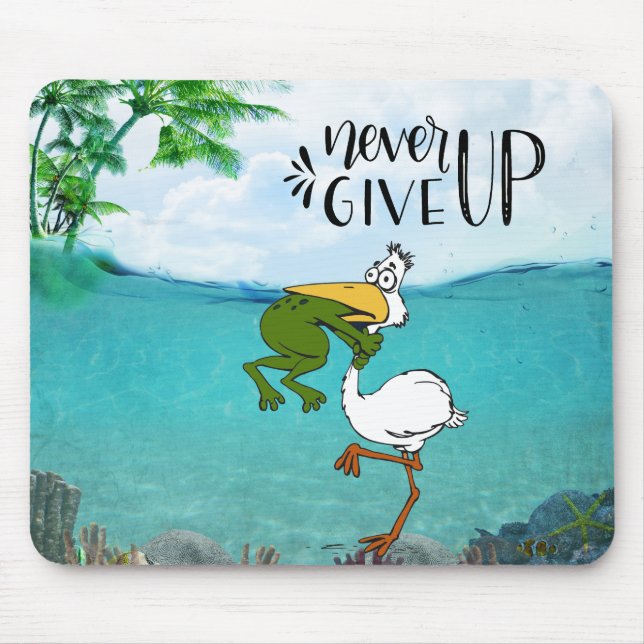 Never Give Up Frog Choking Bird Mouse Mat (Front)