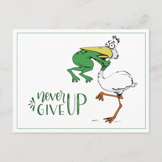 Never Give Up Frog Choking Bird Postcard (Front)