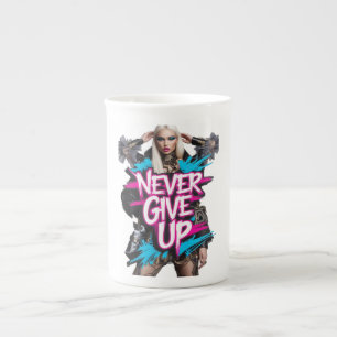 Never Give Up Graffiti Quote Bone China Mug