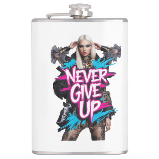 Never Give Up Graffiti Quote Hip Flask