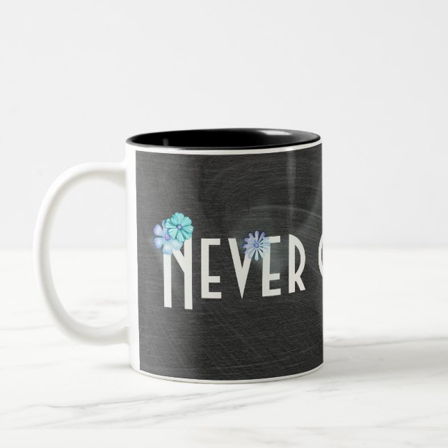 Never Give Up-inspiration on chalkboard Two-Tone Coffee Mug (Left)