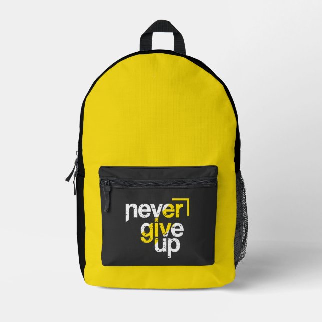 Never Give Up Motivational Distressed Typography Printed Backpack (Front)