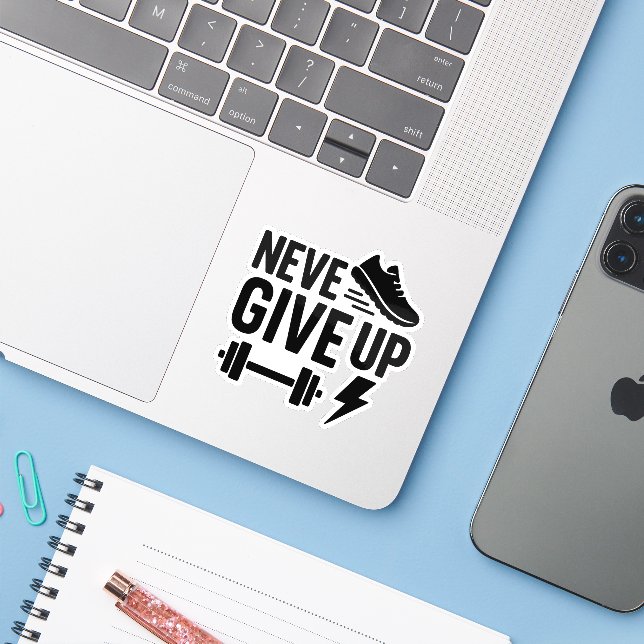 Never Give Up – Motivational Gym & Sports  (Laptop w/ iPhone)
