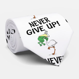 Never Give Up Motivational Pelican and Frog Tie