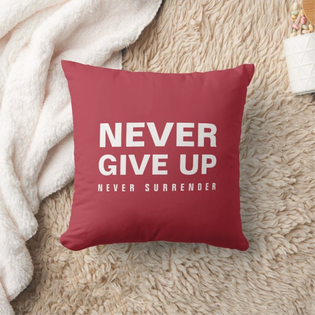Never Give Up Never Surrender Deep Red Square Cushion (Blanket)