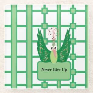 Never Give Up Peacock Planner Glass Coaster
