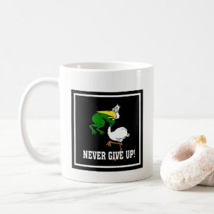 Never Give Up Pelican and Frog Coffee Mug