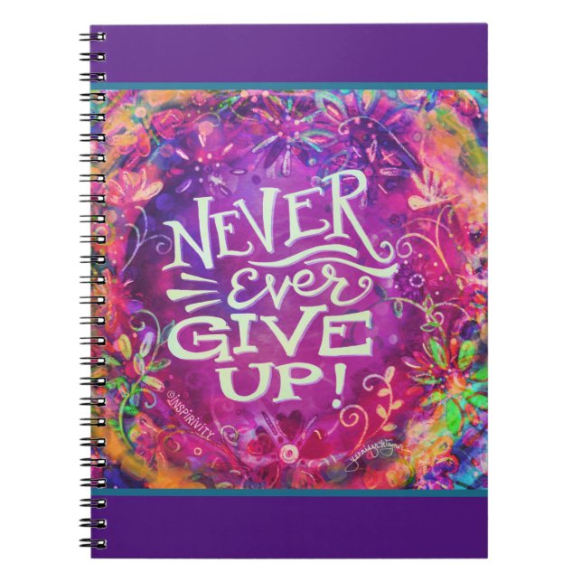 Never Give Up Purple Inspirivity Floral Notebook (Front)