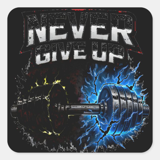 Never Give Up – Resilience Gym Motivation Square Sticker (Front)