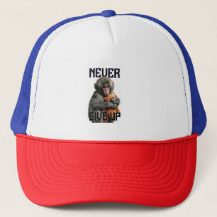 Never Give Up - Resilient Baby Monkey with Teddy B Trucker Hat