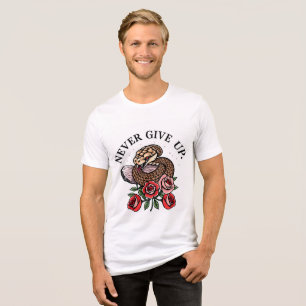 Never Give Up Snake and Rose Tattoo Style T-Shirt Tri-Blend Shirt