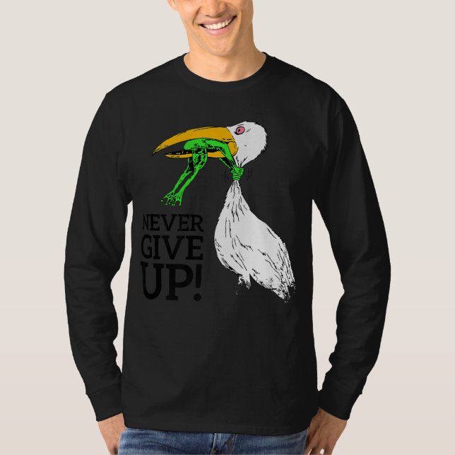 Never give up stork and frog premium T-Shirt (Front)