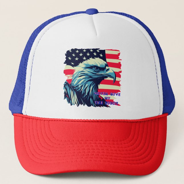 Never Give Up The Fight America Eagle USA Art Trucker Hat (Front)