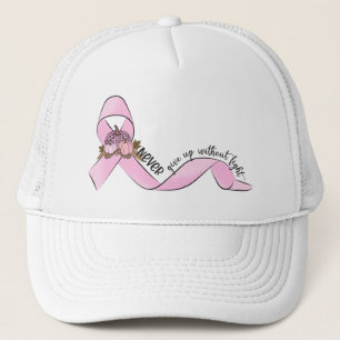 Never Give Up Without a Fight Breast Cancer Ribbon Trucker Hat