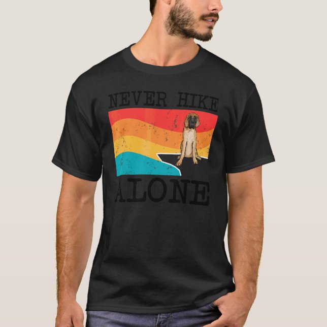Never Hike Alone Mastiff Graphic Hiking T-Shirt (Front)