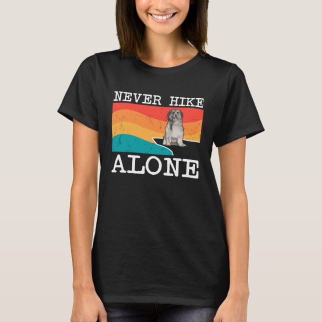 Never Hike Alone Pyrenean Shepherd Graphic Hiking T-Shirt (Front)