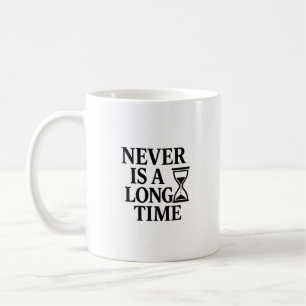 Never Is a Long Time – Minimalist Hourglass Coffee Mug