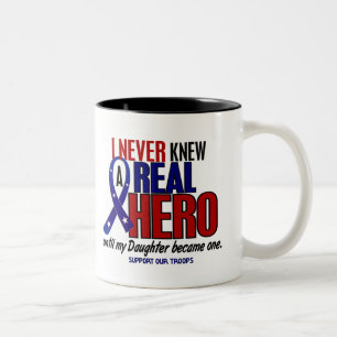 Never Knew A Hero 2 Daughter (Support Our Troops) Two-Tone Coffee Mug