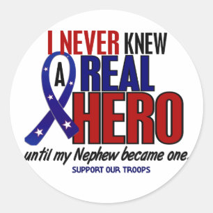 Never Knew A Hero 2 Nephew (Support Our Troops) Classic Round Sticker