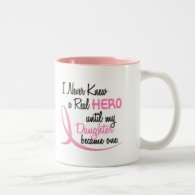Never Knew A Real Hero 3 Daughter BREAST CANCER Two-Tone Coffee Mug (Right)