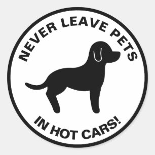 Never Leave Pets In Hot Cars Text & Dog Drawing Classic Round Sticker