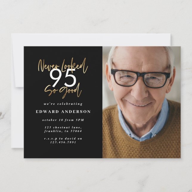 never looked so good gold birthday photo invite (Front)